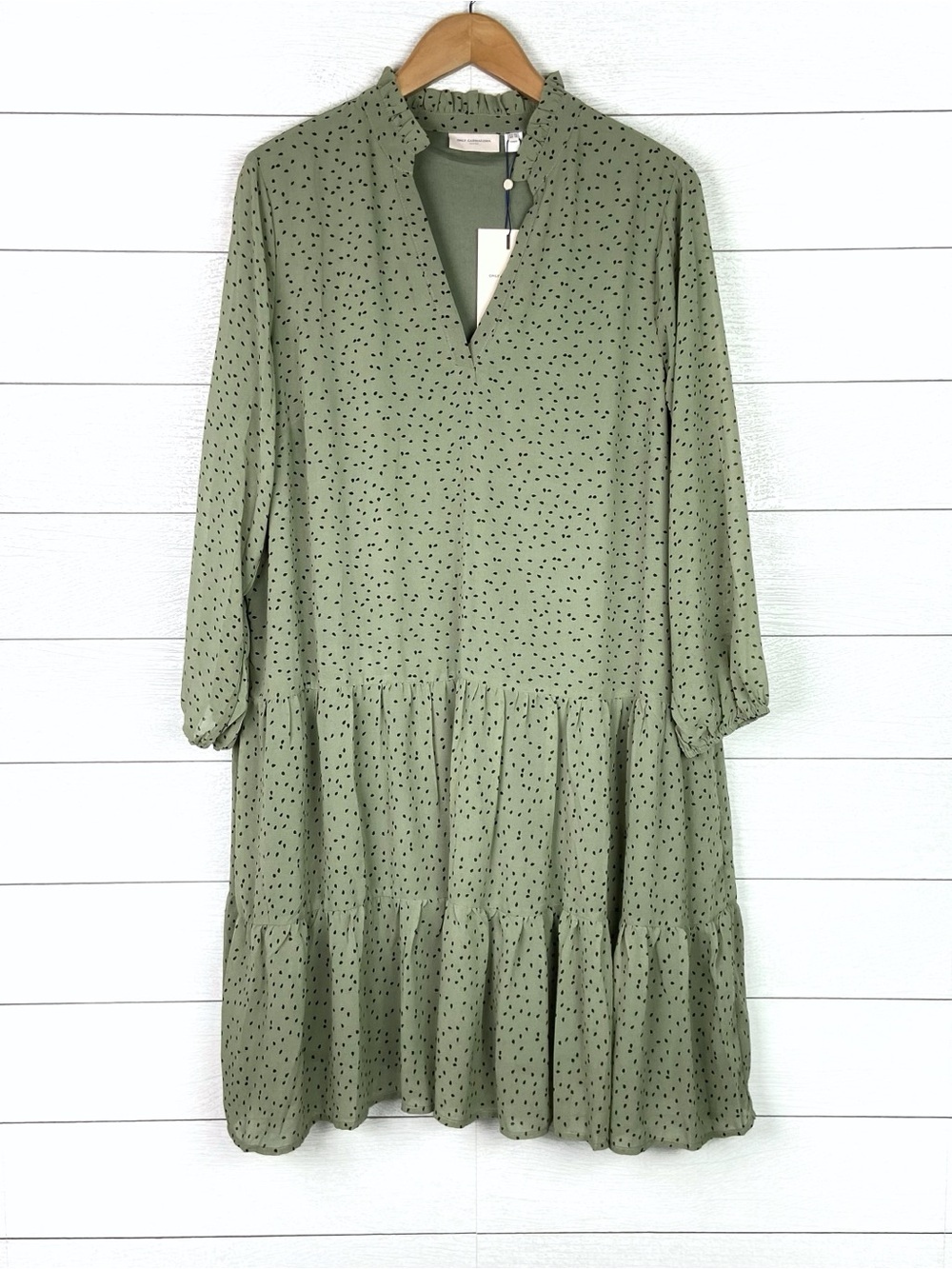 NWT ONLY CARMAKOMA Dress Chiffon Tiered Green Dot 14 Plus New